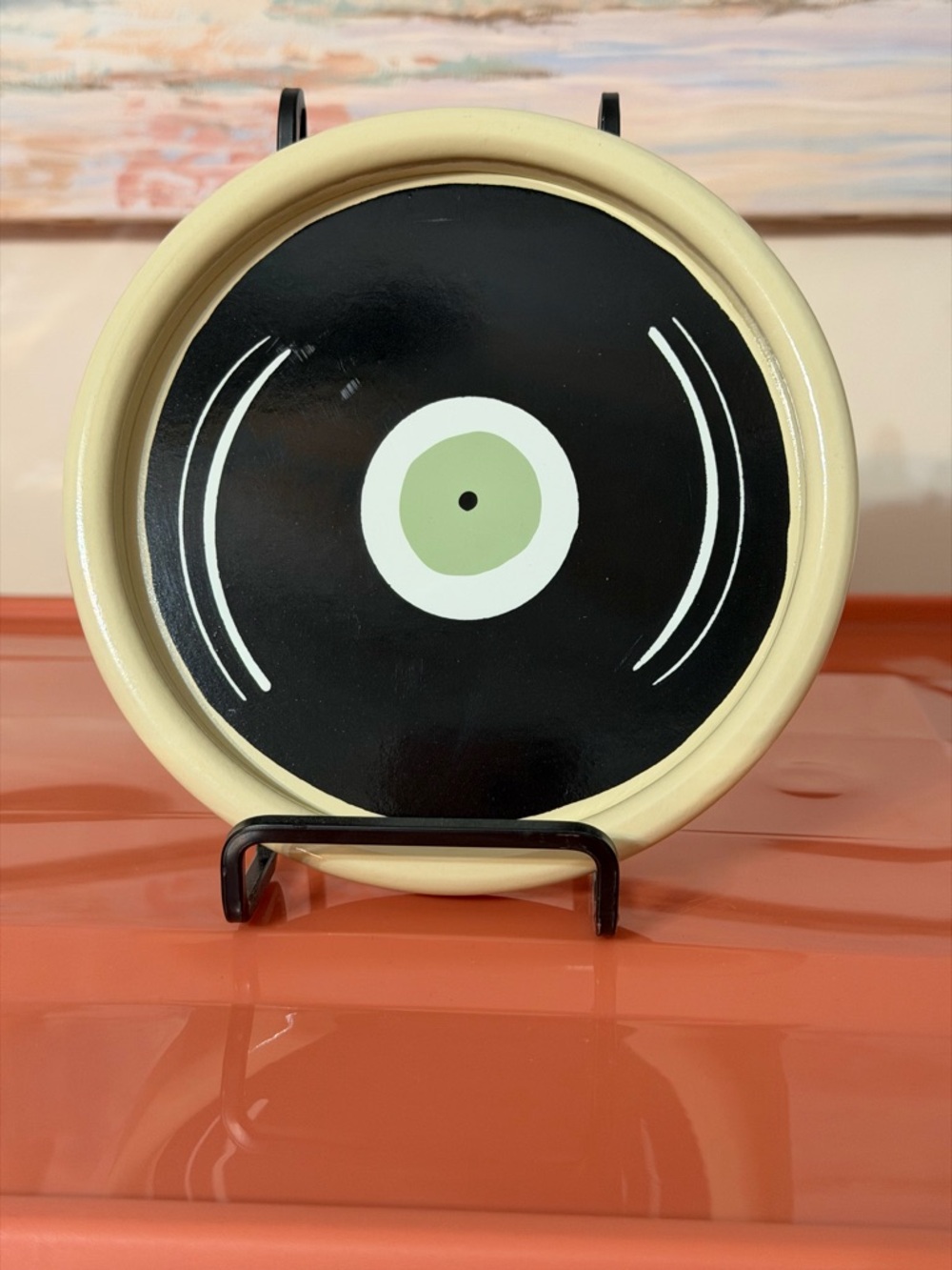 Retro Record Plate Decorative plastic catch all tray  in Black and Cream